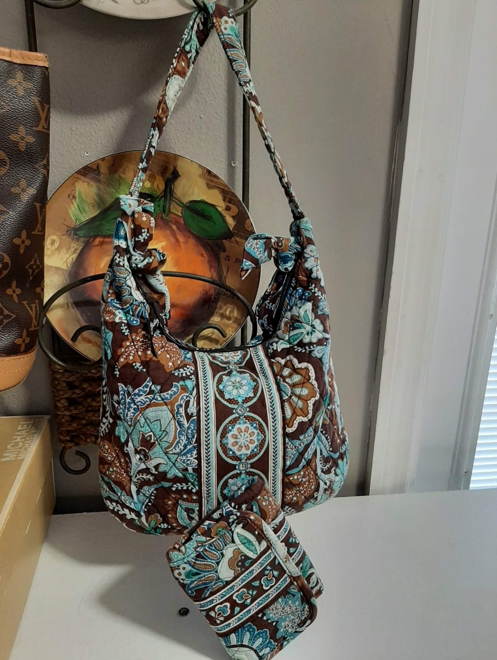 VERA BRADLEY Java Blue "Olivia" Sm Hobo Bag & Wallet 2 Pc Set - Picture 3 of 13